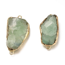 Natural Green Fluorite Links Connectors, with Golden Tone Brass Findings, Nuggets