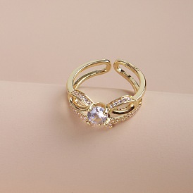 Minimalist Double-layered Butterfly Knot Ring with Zirconia Stones for Women