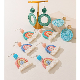Vacation style design sense tassel earrings female spring and summer niche rainbow earhook trendy Yiwu