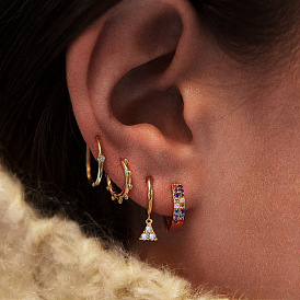 Colorful Triangle Stud Earrings Set with Zirconia Stones - 4 Pieces of Vintage Alloy Ear Jewelry