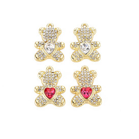 Rack Plating Alloy Pendants, with Rhinestone, Cadmium Free & Nickel Free & Lead Free, Bear Charms