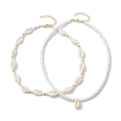 2 шт. богемные ожерелья с подвеской из натуральной ракушки каури, Праздничные пляжные стеклянные бусы, ожерелья из бисера для женщин и девочек