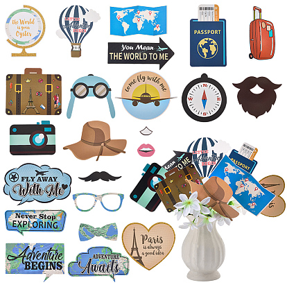 23Accesorios de fotografía de papel con temática de viajes alrededor del mundo, con palo y pegamento