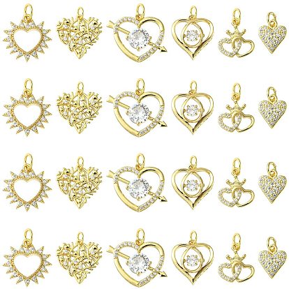 12шт 6 стили стойка покрытие латунь проложить подвески из кубического циркония, без свинца и без кадмия, с целью перехода в кольце, реальный 18 k позолоченный, долговечный, шарма сердца