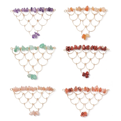 Подвески-соединители из натурального драгоценного камня с медной проволокой, треугольные сетчатые связи, золотые