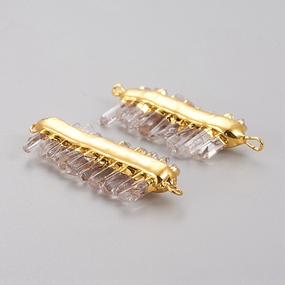 Natural Quartz Crystal Links, Rock Crystal, with Golden Brass Findings, Nuggets Bullet