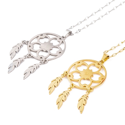 Red tejida con plumas 201 Collares colgantes bohemios de acero inoxidable para mujer