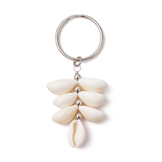 Натуральные бусины из ракушек каури с железными разъемными кольцами для ключей и латунными бусинами