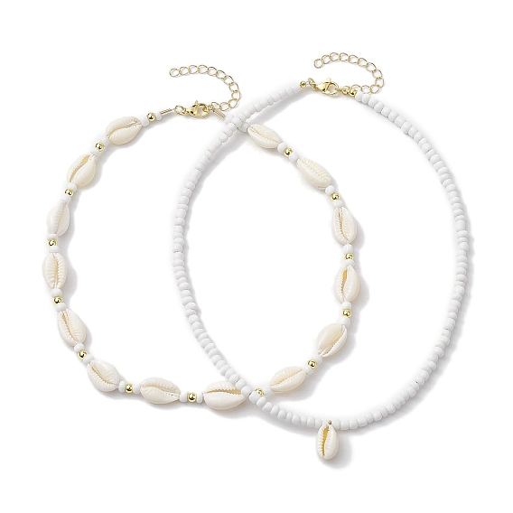 2 шт. богемные ожерелья с подвеской из натуральной ракушки каури, Праздничные пляжные стеклянные бусы, ожерелья из бисера для женщин и девочек