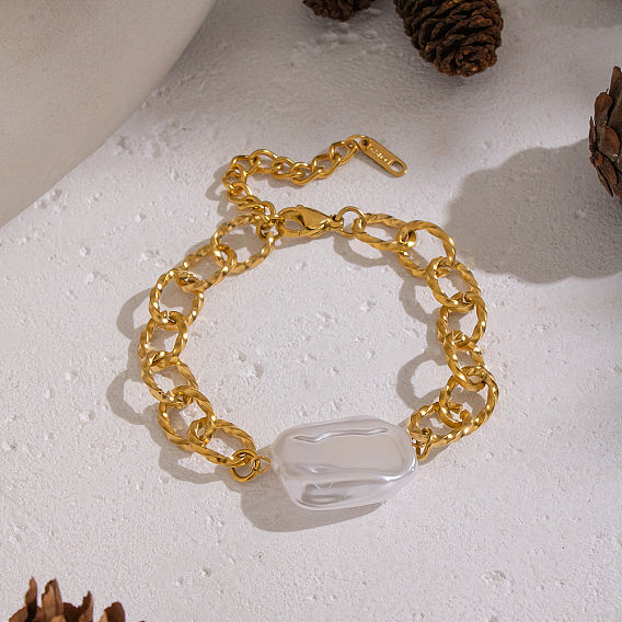 Элегантные браслеты в стиле барокко с жемчужными бусинами, 304 браслеты-цепочки из нержавеющей стали для женщин, долговечный