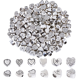 180шт 6 цвета тибетский стиль сплав европейские бусины, без кадмия и без свинца, сердце