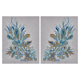 2 шт. 2 стили в форме павлиньего пера полиэстер вышивка пришитые цветочные аппликации, с пластиковыми пайетками, украшение для свадебного платья своими руками, Cheongsam