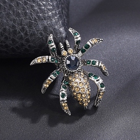 Alloy Rhinestone Brooch for Backpack Clothes, Spider