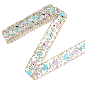 Этническая полиэфирная лента, с блестками, цветочным узором