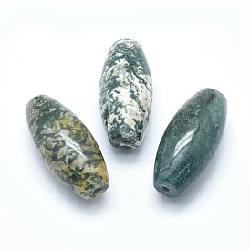 Natural Moss Agate Beads, Half Drilled, Rice