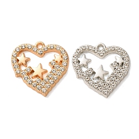 Alloy Rhinestone Pendants, Heart with Star Charms