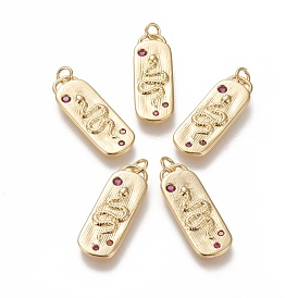 Латунные микро проложить кубического циркония подвески, долговечный, Овальный со змеей, темно-розовыми