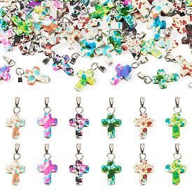 60Pcs 6 Colors Synthetic Turquoise Pendants, with Brass Findings, Cross Charms