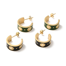 Серьги-гвоздики с цветочной эмалью, золотые 304 серьги-кольца из нержавеющей стали для женщин