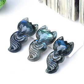 Natural Labradorite Carved Fox Figurines Statues for Home Office Desktop Decoration