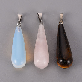 Gematone Pendants, with Stainless Steel Snap On Bails, Teardrop, Stainless Steel Color