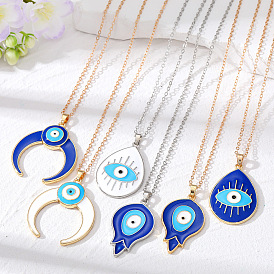 Devil's Eye Necklace Alloy Drop Oil Water Drop Moon Pendant Turkish Blue Eyes Jewelry
