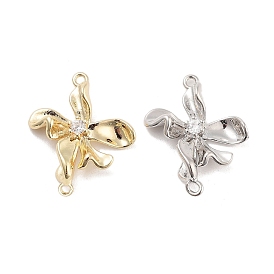 Brass Pave Clear Cubic Zirconia Connector Charms, Flower Links