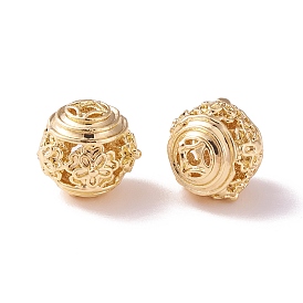 Brass Hollow Beads, Rondelle with Flower