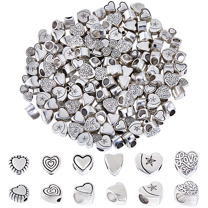 180шт 6 цвета тибетский стиль сплав европейские бусины, без кадмия и без свинца, сердце