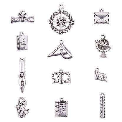 Tibetan Style Alloy Pendants, Mixed Shapes, Study Theme