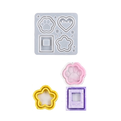 DIY PawPrint & Heart & Star & Rectangle Shaped Pendant Food-grade Silicone Molds, Quicksand Molds, Resin Casting Molds, For UV Resin, Epoxy Resin Craft Making