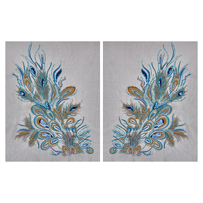 2 шт. 2 стили в форме павлиньего пера полиэстер вышивка пришитые цветочные аппликации, с пластиковыми пайетками, украшение для свадебного платья своими руками, Cheongsam