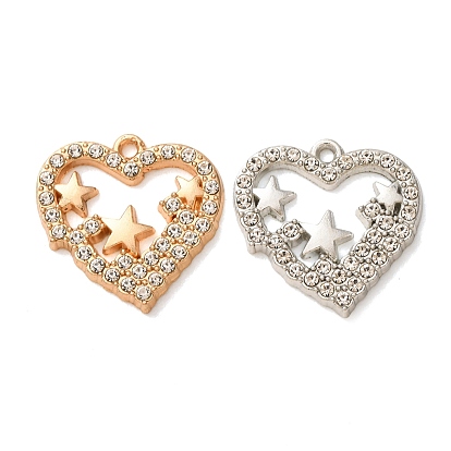 Alloy Rhinestone Pendants, Heart with Star Charms