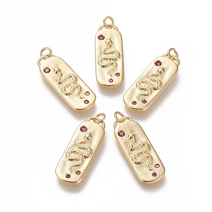 Латунные микро проложить кубического циркония подвески, долговечный, Овальный со змеей, темно-розовыми