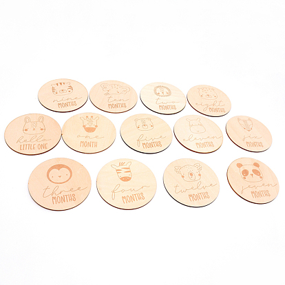 Wooden Cards, Flat Round with Mixed Animals