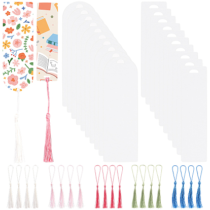 20шт. комплекты прозрачных пустых акриловых закладок, с 20шт. полиэстеровых кисточек, большие подвесные украшения