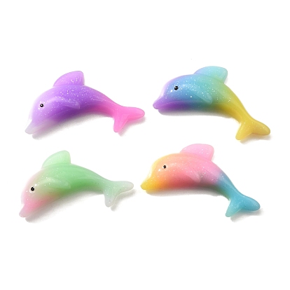 Кабошоны из смолы градиентного цвета, дельфин, с блеском порошок