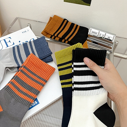 Stripe Pattern Cotton Knitting Socks, Winter Warm Thermal Socks