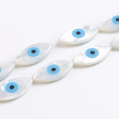 Natural White Shell Mother of Pearl Shell Beads, Pearlized, Horse Eye with Evil Eye
