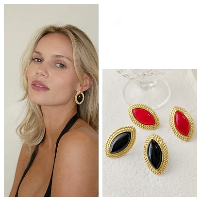 Серьги-гвоздики из натурального агата из нержавеющей стали с конским глазом, золотые