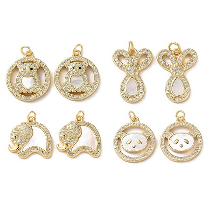 Латунные микропаве прозрачные подвески с фианитом, без кадмия и без свинца, с раковиной и прыгать кольцо, реальный 18 k позолоченный