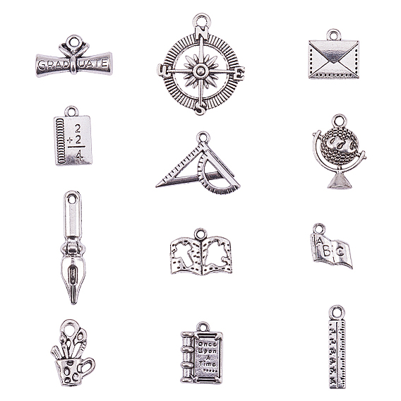 Tibetan Style Alloy Pendants, Mixed Shapes, Study Theme