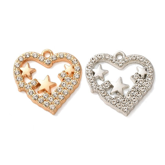 Colgantes de aleación de rhinestone, corazón con amuletos de estrellas