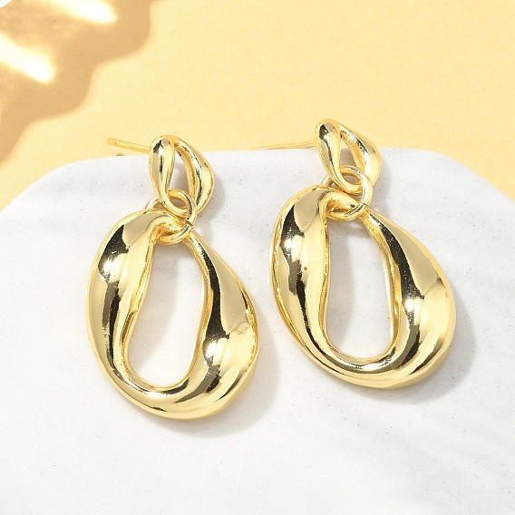 Овальные латунные серьги-гвоздики с подвесками, без свинца и без кадмия, долговечный