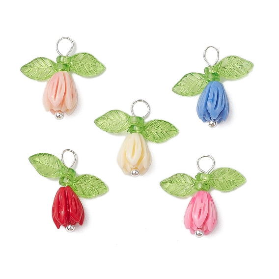 Подвески из непрозрачной смолы в виде цветка розы, с прозрачными акриловыми подвесками и латунными булавками с шарообразными головками