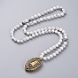 Buddhist Jewelry, Guan Yin Pendant Necklaces, with Handmade Oval Indonesia Goddess of Mercy Pendants, Glass Seed Beads, Gemstone Beads, Braided Nylon Thread and Copper Wire