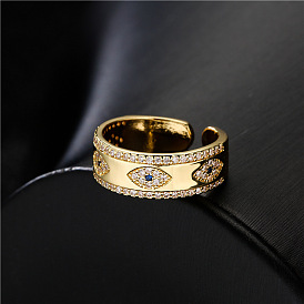 Fashionable Copper Micro-inlaid Jewelry with 18K Gold Plated and Zircon Evil Eye Ring