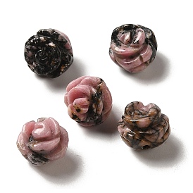 Perles de fleurs sculptées en rhodonite naturelle, rose