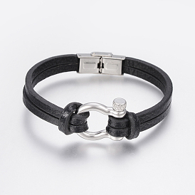 Bracelets multi-brins en cuir pour hommes, avec 304 fermoirs à bascule en acier inoxydable