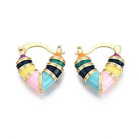 Серьги-кольца из латуни с эмалью в форме сердца, реальный 18 k позолоченный